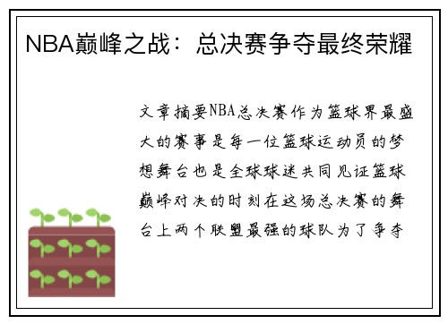 NBA巅峰之战：总决赛争夺最终荣耀
